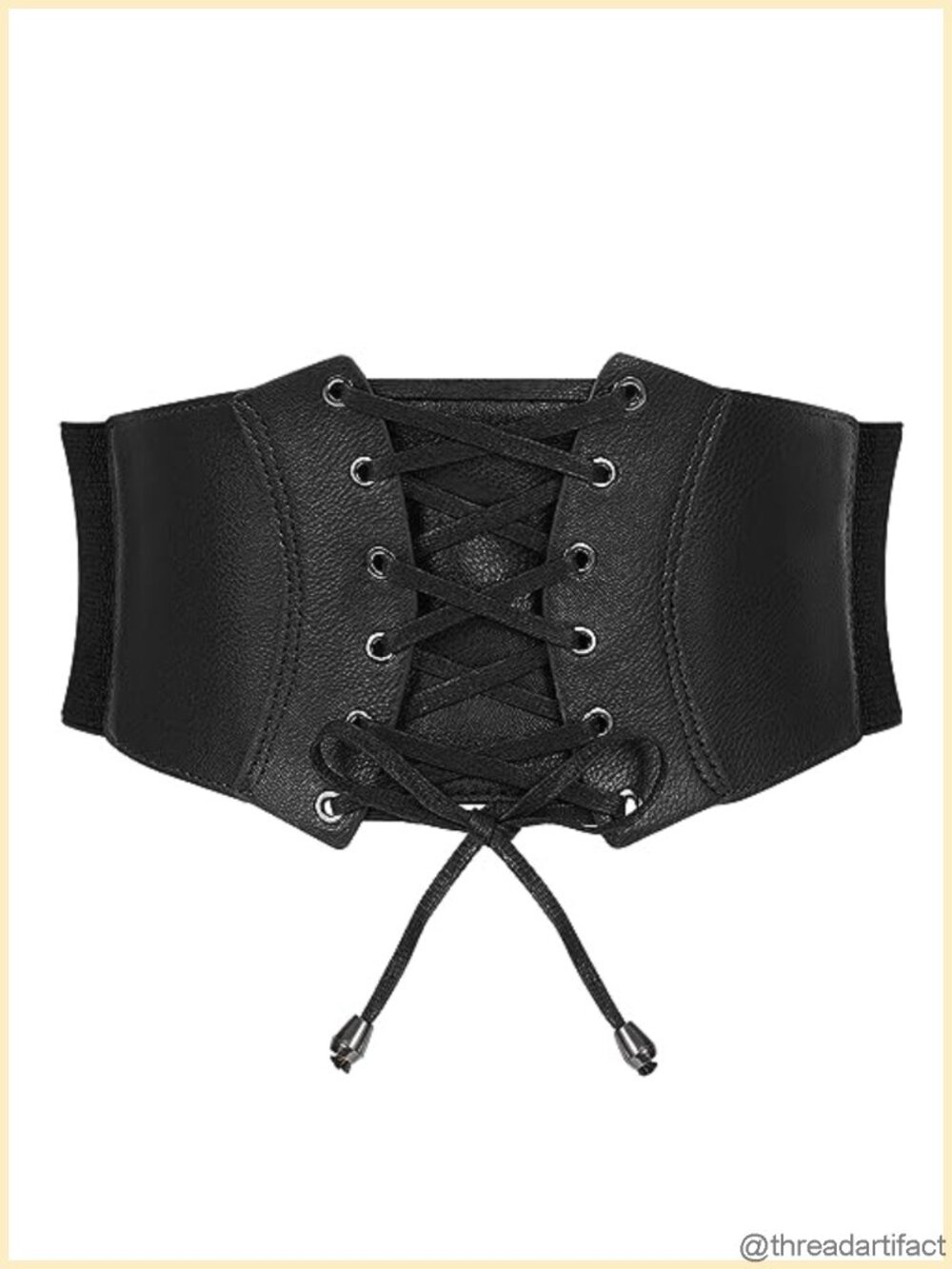 Wide Elastic Corset Belt Faux Leather Lace-Up Waspie Waist Belt for Dress